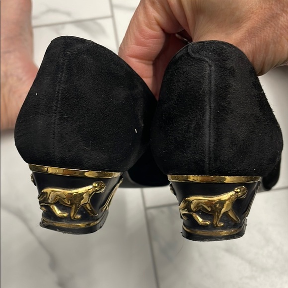 Aldo Black Velvet Loafers Slip-Ons with Gold Details - Picture 4 of 10